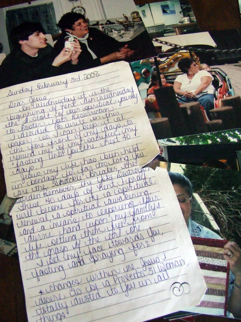 Angela's handwritten note, 2008